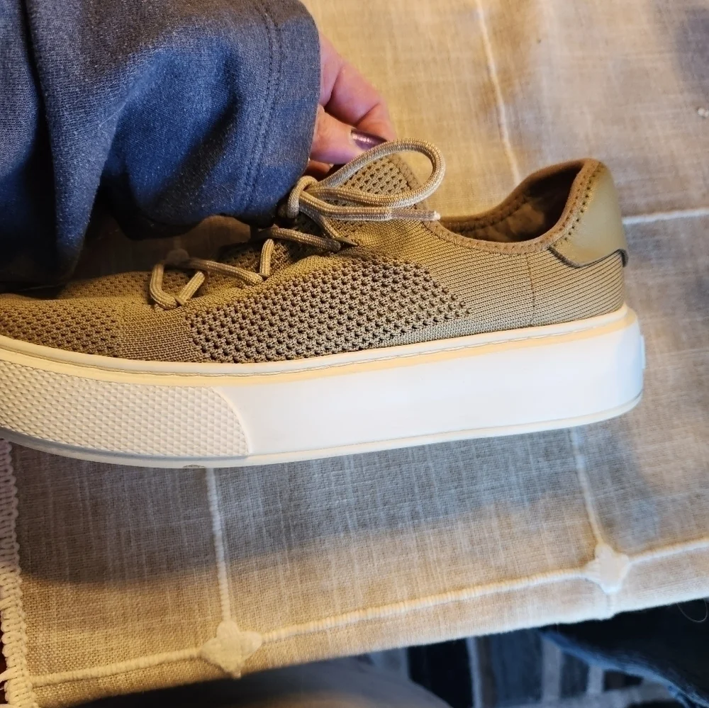 J Slides Damien Khaki womens knit sneaker sz 7.5 Beige stretchy in GUC see pics - Picture 12 of 13